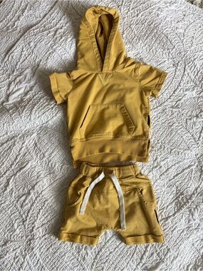 Little Bipsy Mustard Yellow Hooded Top and Shorts Set